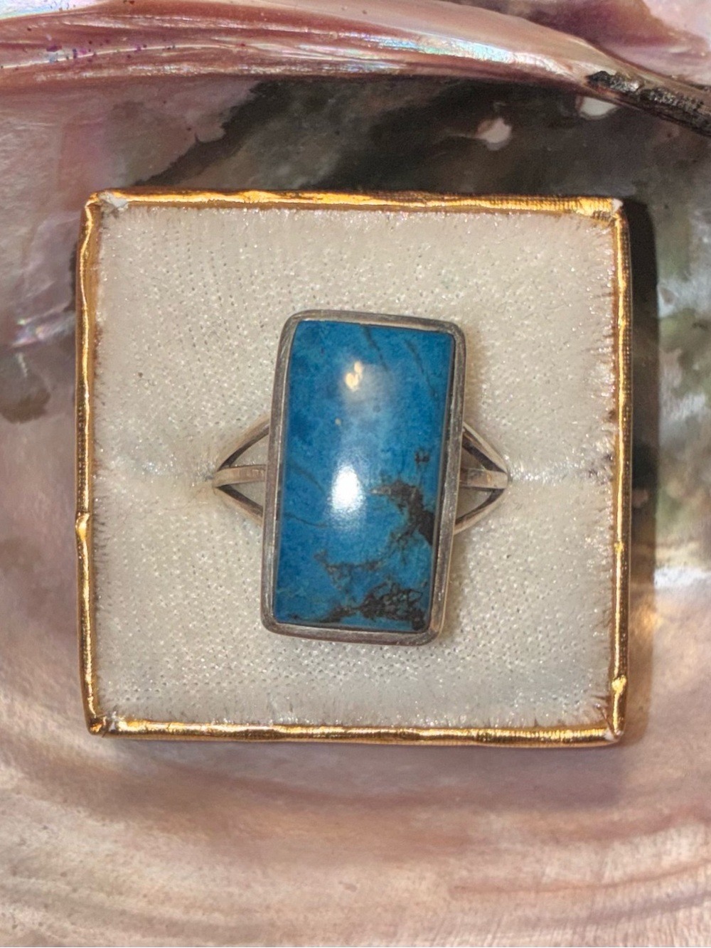 Sterling Silver Turquoise Rectangle Ring - Blue Turquoise